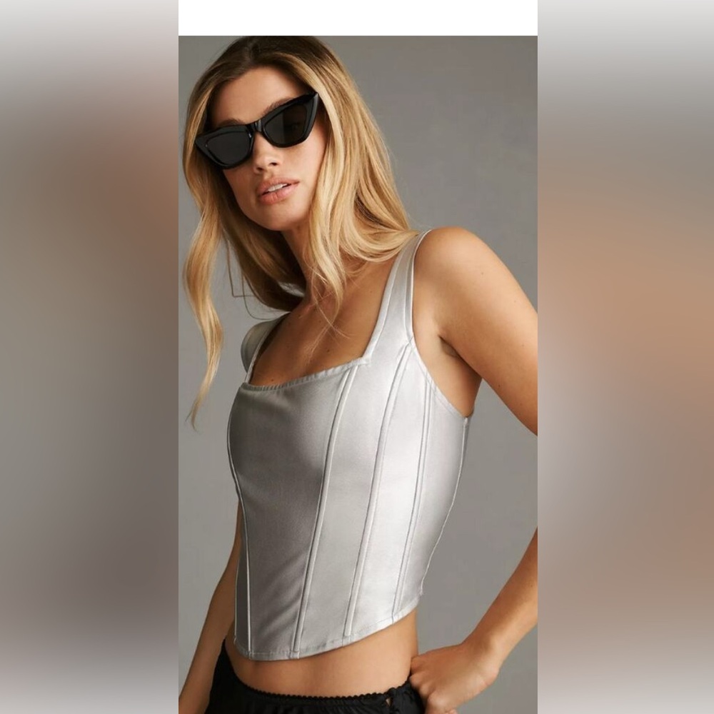 Maeve for Anthropologie silver corseted top